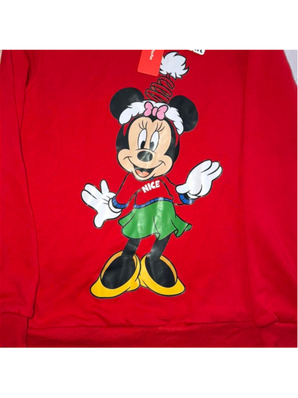 PatPat red Minnie Mouse sweatshirt with graphic of Minnie Mouse wearing a red sh